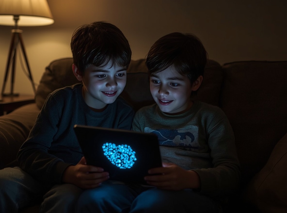 Children talking to a parent's presence on a tablet